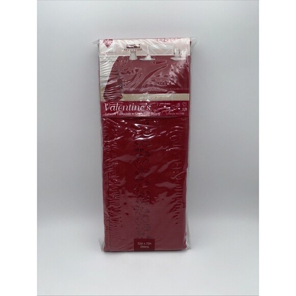 Red Cutwork Tablecloth 52" X 70" Oblong Red Valentine Sweetheart Table Anniversa - Picture 1 of 6